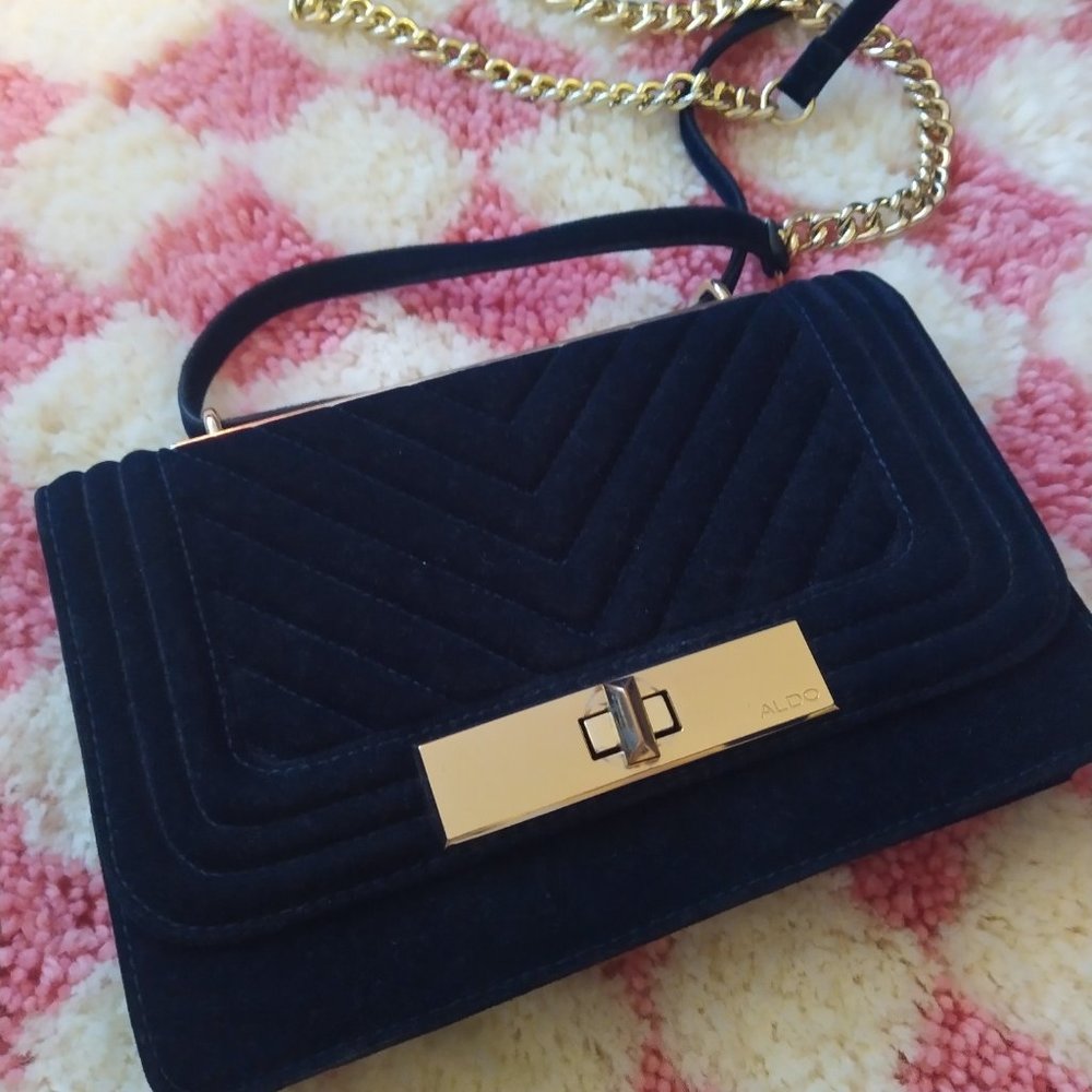 Aldo Navy Velvet Crossbody with Chain